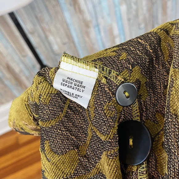 Cut Loose M Jacquard Brocade Button Jacket Blazer Green Gold Boho Lagenlook - Picture 7 of 8